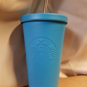 Starbucks light blue matte siren tumbler w/straw